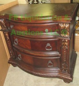 lot 103 image: Acme furniture company Anondale Collection 35 Nightstand 3 Drawer, Pumpkin Bun Feet, Poplar & Cherry Veneer 34x19x32 matches lot 102
