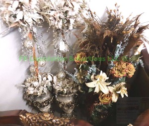 lot 254 image: Assorted faux flowers plus in trophy vases, 3 total