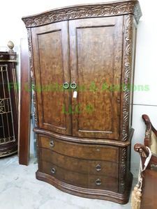 lot 248 image: Ornate burled walnut veneer full size storage armoire 51 x 24 x 86 (2 handles missing on drawers)