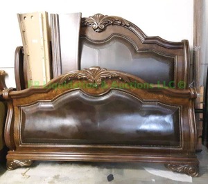 lot 255 image: Ornate leather padded king size bed head & foot board plus side rails and accessories