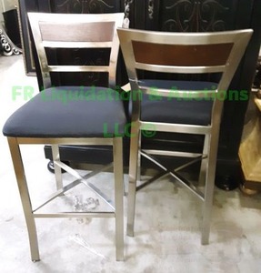 lot 263 image: Brushed aluminum raised bar stools, 2 total, matches table in lot 18