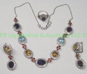 lot 277 image: Sterling silver multi gemstone demi parure set