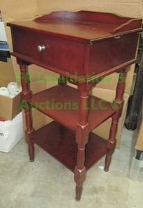 lot 232 image: Vintage reception table with two shelves, 20 x 15 x 36