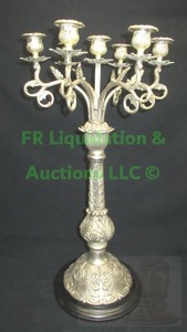 lot 226 image: Silver tone metal tall candelabra 30.5H