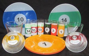 lot 218 image: billiard motif glass serving ware set