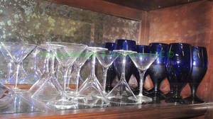 lot 216 image: Martini glasses and blue water glasses as shown, 21 pieces total