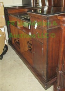 lot 195 image: Stand alone wet bar with granite top, cherry wood veneer base and stainless steel ice storage, 70 x 24 x 43