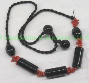 lot 293 image: Sterling silver Glass Onyx and Glass Coral necklace