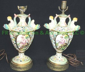 lot 290 image: European porcelain  lamp duo