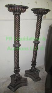 lot 140 image: Rope twist style metal pedestal candle holders 48 tall, 2 total