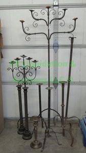 lot 142 image: Candelabras and other candle holder stands, tallest is 64