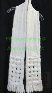 lot 281 image: Koslowes White mink scarf with perforated and fringed end details. Matches jacket in Lot 280.