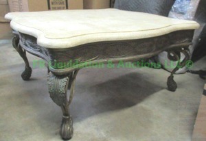 lot 286 image: Mosaic marble top coffee table with metal legs, 36 x 36 x 19