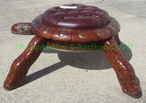 lot 320 image: Heritage collection turtle form carved wood and leather ottoman