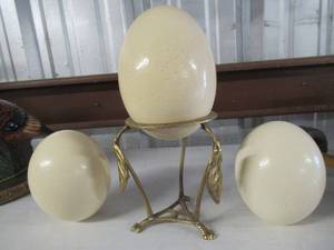 lot 2 image: OSTRICH EGGS AND BRASS STAND