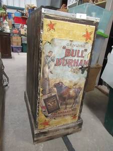lot 5 image: VINTAGE BULL DURHAM CABINET 15 X 23 X 36
