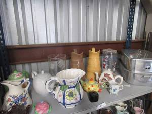 lot 23 image: CERAMIC PITCHERS, TEA POTS AND STAINLESS STEEL ROASTING POT