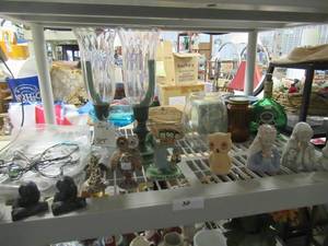 lot 32 image: CERAMIC OWLS AND ANGELS, GLASS CANDLE HOLDERS AND MORE