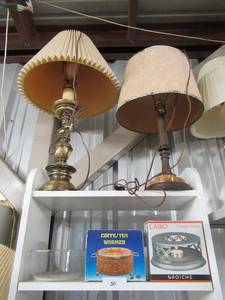 lot 50 image: BRASS LAMP, METAL LAMP, COFFEETEA WARMER AND MORE