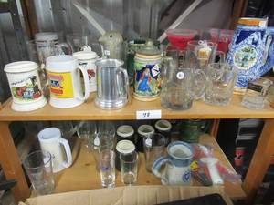 lot 78 image: CERAMIC STEINS AND GLASS MUGS