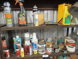 lot 97 image: PAINTS, CLEANERS AND VARIOUS OTHER CANS OF MISC.