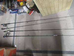 lot 111 image: 2 ZEBCO 33 CLASSIC REELS, 1 SPINNING REEL, SHAKESPEARE ALPHA ROD, 2 ABU GARCIA GRAPHITE RODS