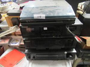 lot 119 image: PIONEER HOME AMFM STEREO RECIEVER, PIONEER DUAL CASSETTE DECK, KENWOOD AMFM STEREO RECIEVER, 2 5 DISC CD PLAYERS, JULIETTE 8-TRACK PLAYER, REALISTIC SPEAKERS, FISHER SPEAKERS AND MORE
