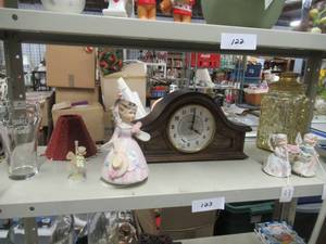 lot 123 image: GEORGIA MANTLE CLOCK, CERAMIC ANGELS, AND MORE