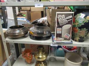 lot 125 image: BRASS LAMP, VASE AND MORE