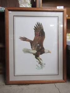 lot 151 image: FRAMED HUGH HIRTLE EAGLE PRINT 24 X 30