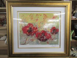lot 153 image: FRAMED DOMINIC PANGBORN BUDDING HEART WITH COA. SERIOLITHOGRAPH IN COLOR ON ARCHIVAL PAPER. SIGNED IN THE PLATE. MEASURES 16 18 X 20 18