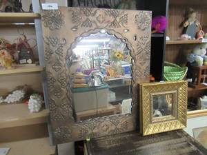 lot 156 image: METAL FRAMED MIRROR 28 X 22 AND SMALL FRAMED MIRROR 12 X 12