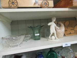 lot 196 image: CERAMIC BOY AND BALL, GLASS CANDY DISHES AND MORE
