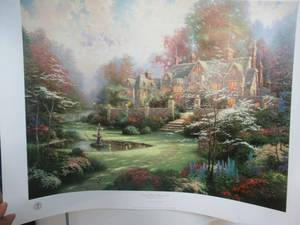 lot 232 image: THOMAS KINKADE PRINT GARDENS BEYOND SPRING GATE MARKED 825 OF 1170 UNFRAMED