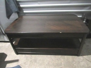 lot 23 image: SOLID WOOD LIFT TOP COFFEE TABLE WITH HIDDEN COMPARTMENT AND STORAGE 50 X 30 X 20 THEN RISES TO 29 TALL