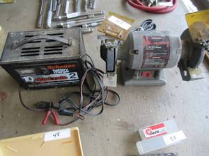 lot 47 image: CRAFTSMAN 5 BENCH GRINDER AND SCHAUER DUAL RATE BATTERY CHARGER 10 & 2 AMP