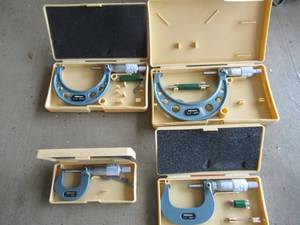 lot 48 image: MITUTOYO 3-4 MICROMETER IN CASE, MITUTOYO 2-3 MICROMETER IN CASE, MITUTOYO 1-2 MICROMETER IN CASE AND MITUTOYO 0-1 MICROMETER IN CASE