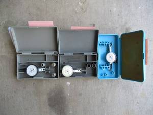 lot 64 image: MITUTOYO 513-412 ANTI-MAGNETIC JEWELED DIAL TEST INDICATOR, MITUTOYO 513-202 JEWELED DIAL TEST INDICATOR AND FOWLER 52-560-040 JEWELED DIAL TEST INDICATOR ALL IN ORIGINAL CASES