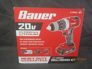 lot 16 image: NEW IN BOX BAUER 20V HYPERMAX LITHIUM 12 COMPACT DRILLDRIVER KIT