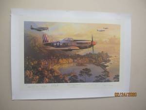 lot 19 image: MUSTANGS OVER HE MEDITERRANEAN  THE 4TH PRINT IN NICOLAS TRUDGIANS CLASSIC FIGHTER SERIES PRINT 34 X 24.5WITH COA