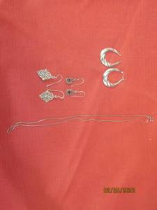 lot 52 image: 925 SILVER EARRINGS AND NECKLACE ALL STAMPED 925  4PIECES