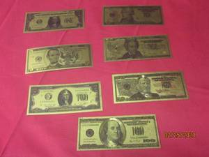 lot 69 image: SET OF USD COMMEMORATIVE GOLD BANKNOTE $1 -$100 COMMEMORATIVE NOTES