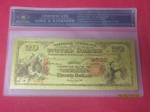 lot 71 image: NOVDO CERTIFICATE GOLD & BANKNOTE $20 DOLLAR BILL .999 PURE 24K GOLD WITH COA