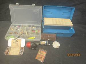 lot 149 image: FISHING LURES FLY FISHING REELS AND TACKLE BOX
