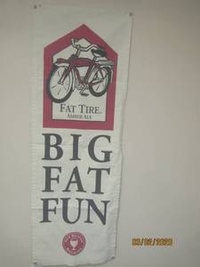 lot 163 image: BIG FAT FUN TIRE AMBER ALE BEER BANNER&nbsp59 H X 21 L