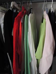 lot 55 image: WOMAN CLOTHING - VEST, SWEATER, , BLOUSES, COAT SKIRTS, PANTS  AND MORE - Sizes 18-20, LG,  XL