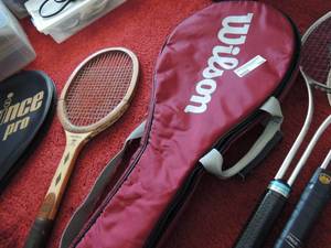 lot 166 image: TENNIS RACKETS - SPAULDING , WILSON (JACK KRAMER) - WOOD & ALUMINUM QTY 5