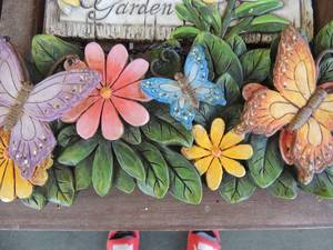 lot 129 image: MESSAGE ROCKS  YARD DECORATIONS  - BLESS THIS GARDEN  BLESS THIS HOUSE WITH FROG  GREY SMOOTHED STONES  GNOME W RABBIT   FLOWERS   AND MORE