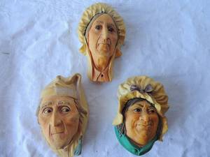 lot 82 image: BOSSON HEAD ENGLAND - SARAH GAMP 1964 4 12  SCROOGE  1981 5 12 BETSY ROTWOOD 1964 6