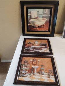 lot 58 image: 3 ART PRINTS -  BATH TUBS BATHROOMS - 15 X 15  QTY 1  10 X 12  QTY 2